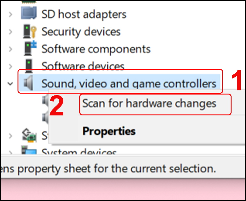 Tiếp tục chọn Scan for hardware changes để hệ thống tìm lại Driver